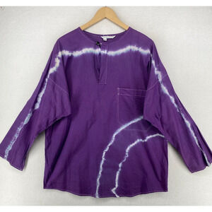 JAPANALIA MAN Shirt S Oversized Tie Dye Pocket Long Sleeve Woven Cotton Purple